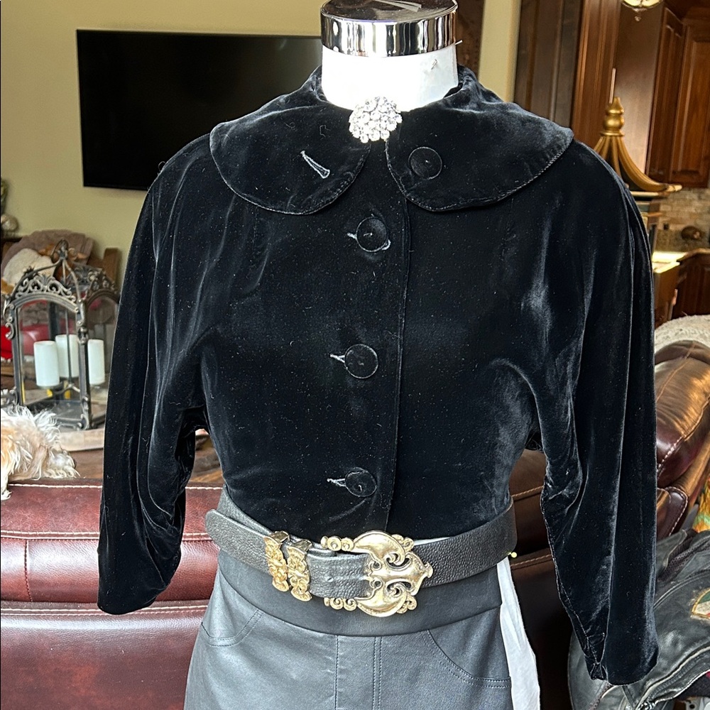 Vintage Sz XS Black Velvet Union Made Crop Jacket GVC